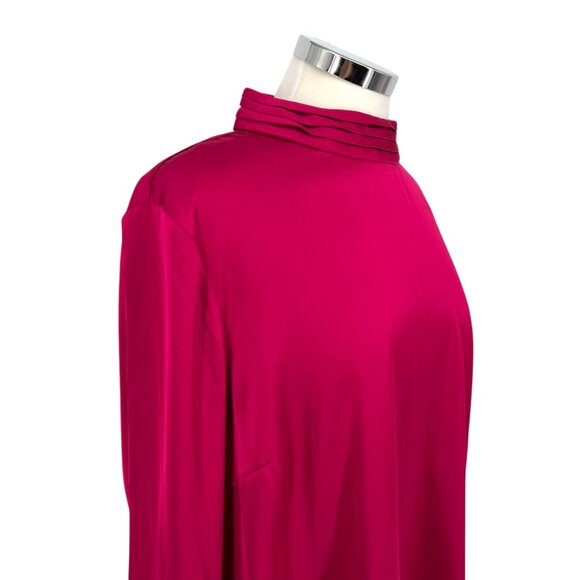 Halogen High Neck Flared Cuff Satin Blouse Fuschia Pink Size Large NWOT - Picture 5 of 11